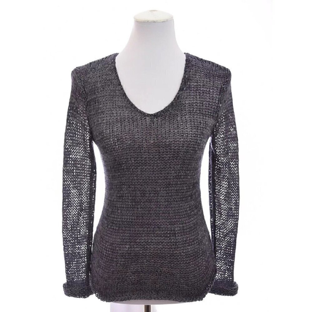 Ann Taylor Loft Womens Open Knit Sweater V Neck Lightweight Navy Blue Sz XS